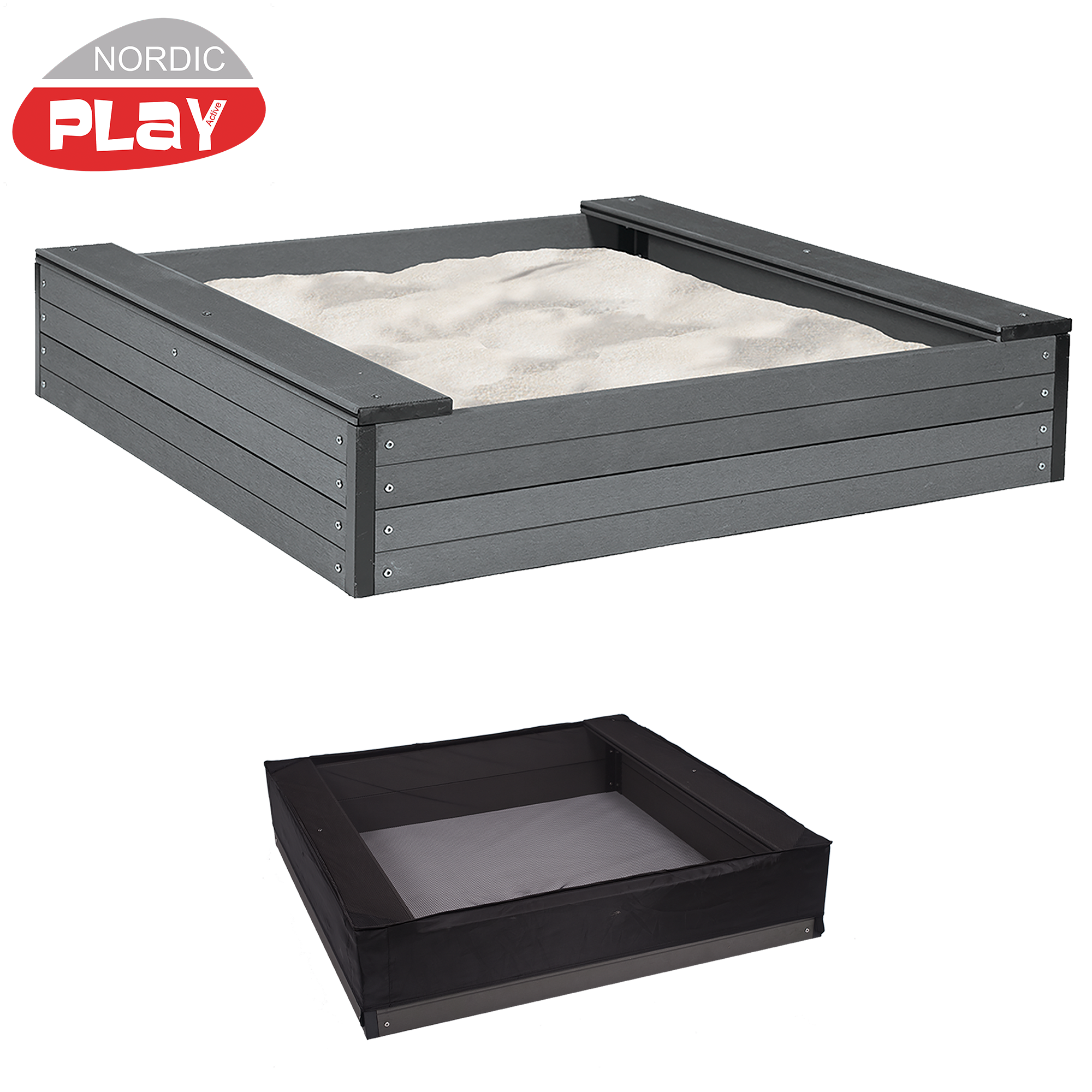 Sandlåda med bänk WPC 120 x 120 cm inkl. nät NORDIC PLAY