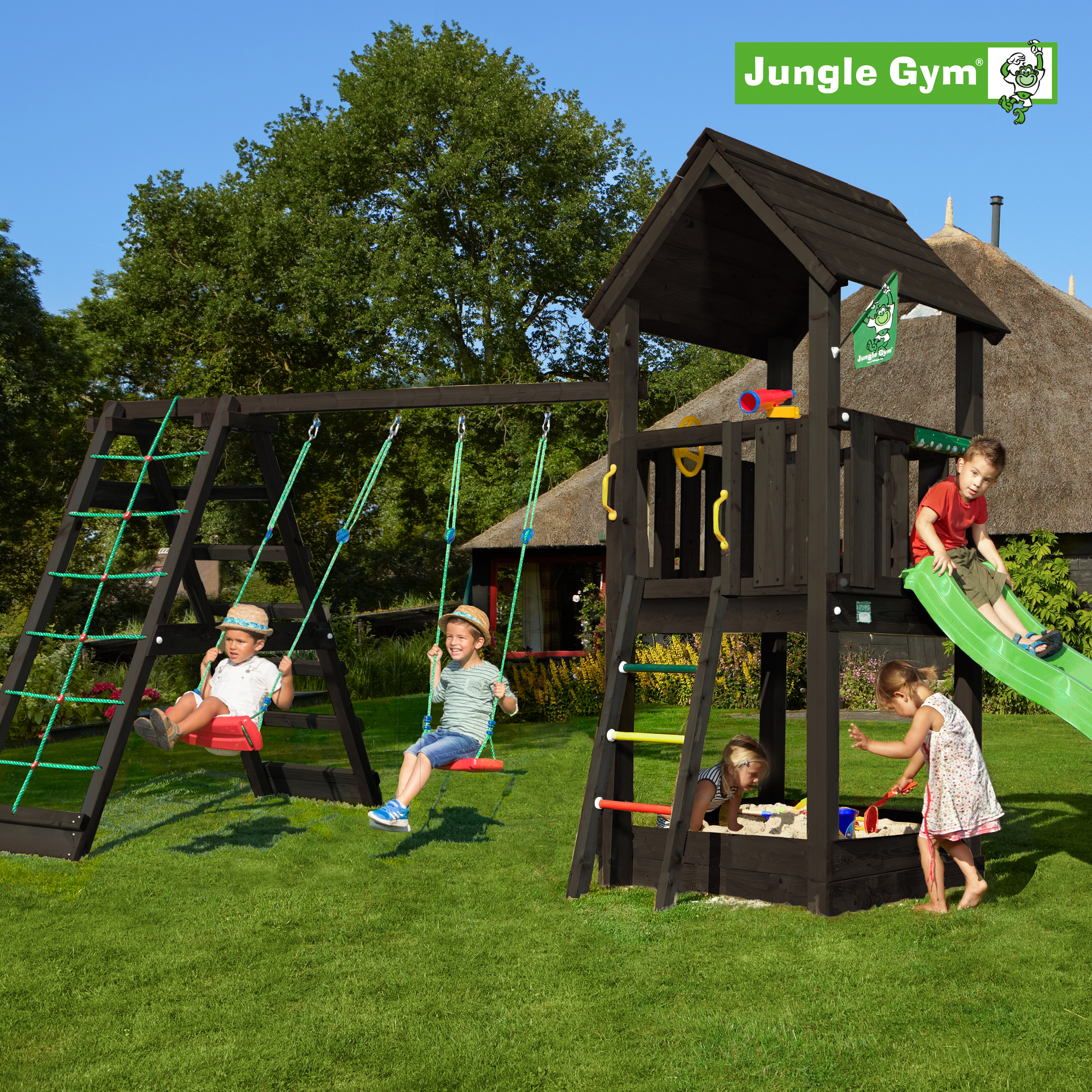 Lektorn Jungle Gym Club 2.1, grundmålat svart, m/2-Climb Module 220 exkl. rutschkana