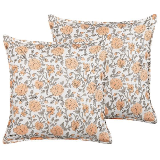 Set med 2 prydnadskuddar MEADIA 45 x 45 cm Bomull Röd Blommigt tryck