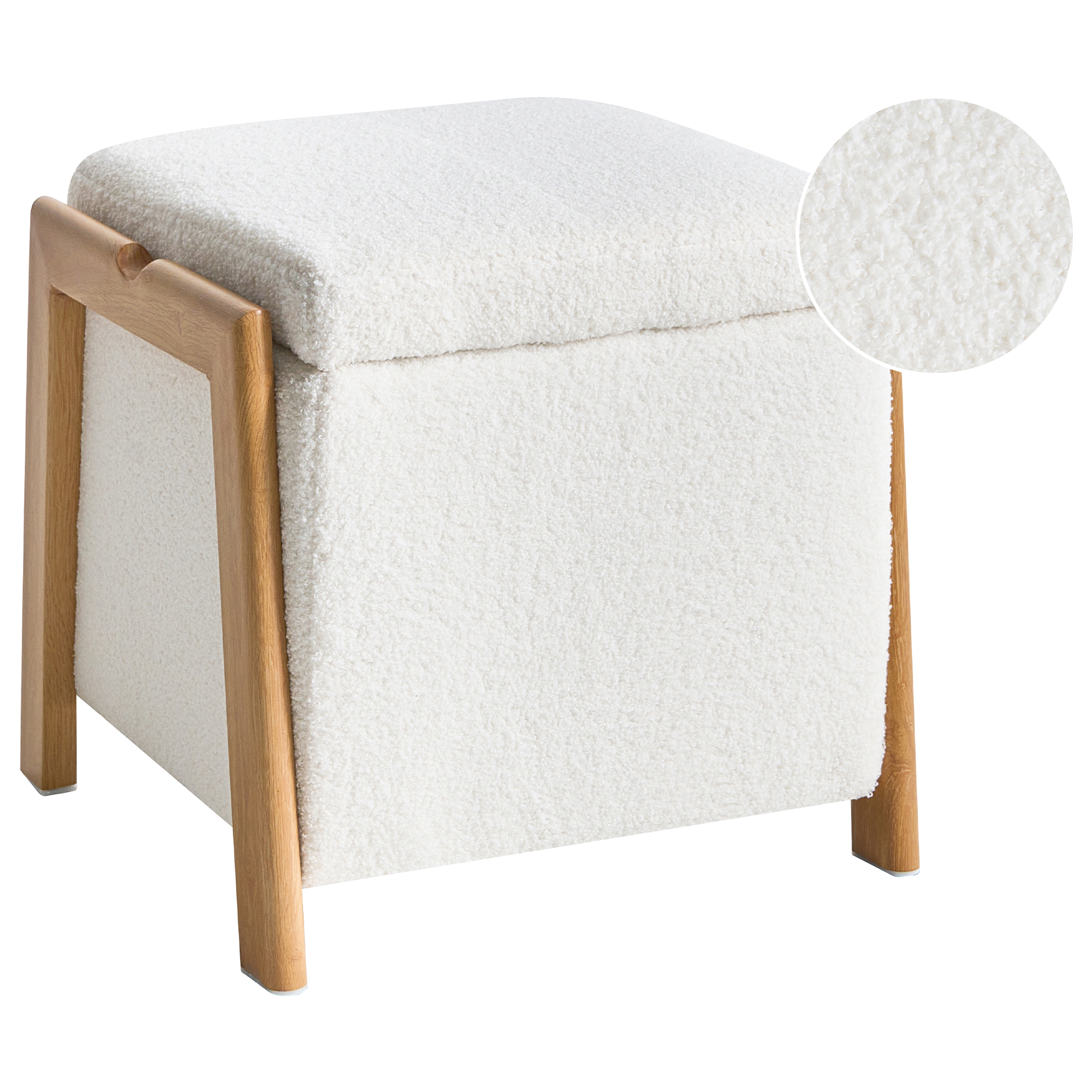 Förvaringspuff EDLAND Bouclé 45 cm Vit