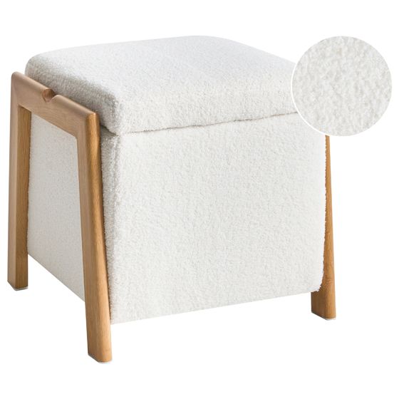 Förvaringspuff EDLAND Bouclé 45 cm Vit