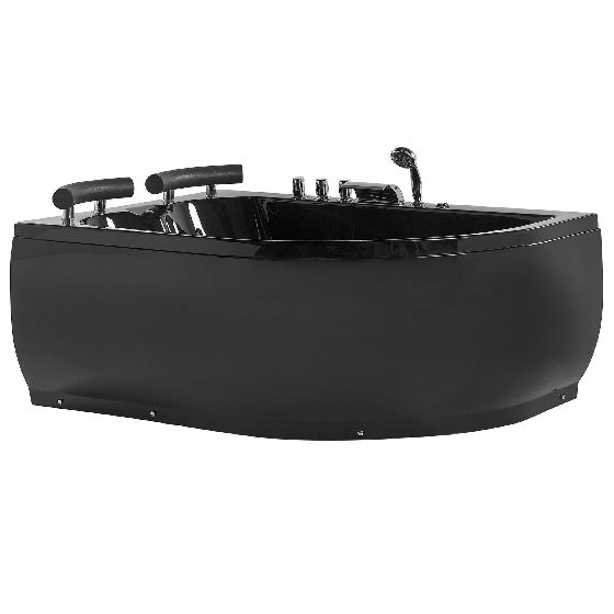 Hörnbubbelbadkar med LED PARADISO 1580 x 1130 mm Svart Högervänd