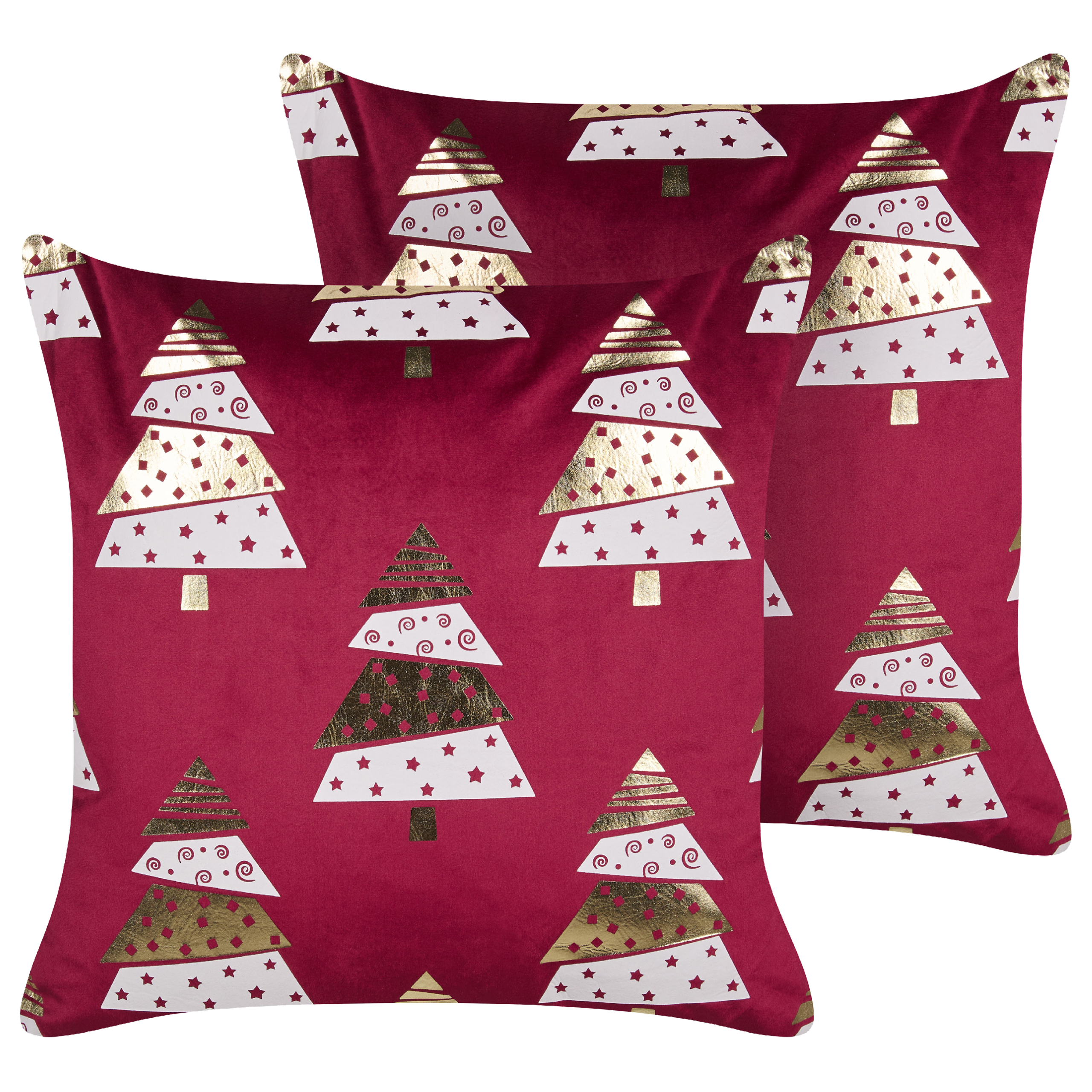 Set med 2 prydnadskuddar GOLDSPRUCE 45 x 45 cm Sammet Röd Julmotiv