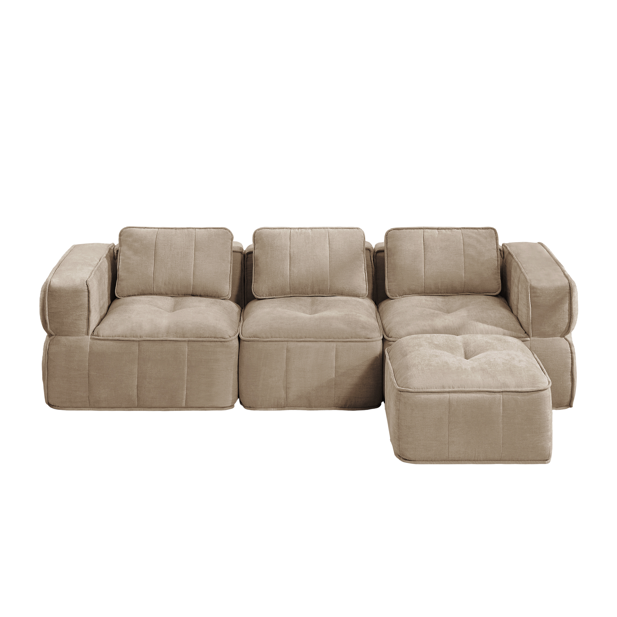 3-sitssoffa med fotpall, minimalistisk, polyester-sandfärgad
