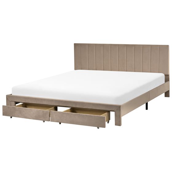 Säng med förvaringslådor LONZAC Sammet Taupe 180 x 200 cm