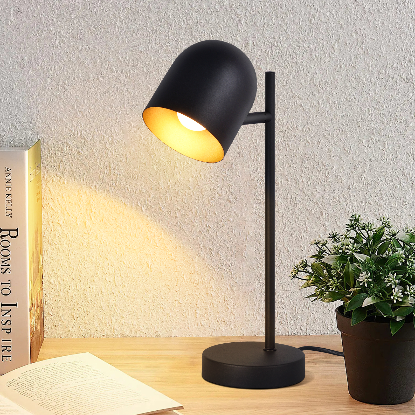 NETTLIFE bordslampa, nattlampa, retro Vintage, bordslampa, vardagsrum, industriell Guld, svart, metall, E14 utan, glödlampa