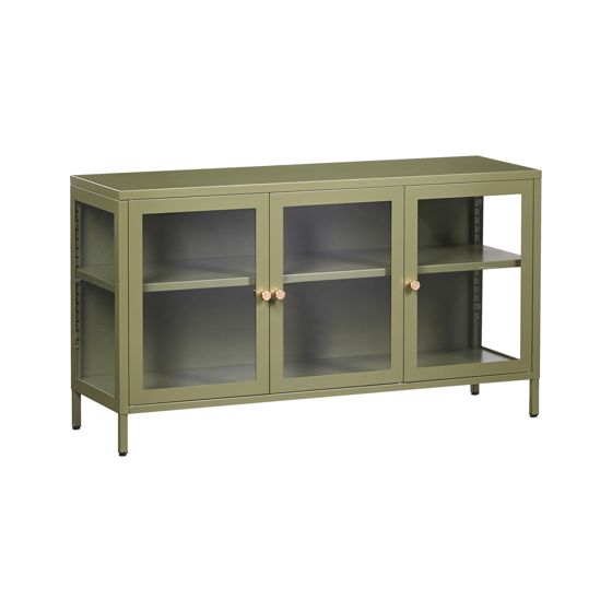 Vitrinskänk i glas NEWPORT 115 cm Metall Grön