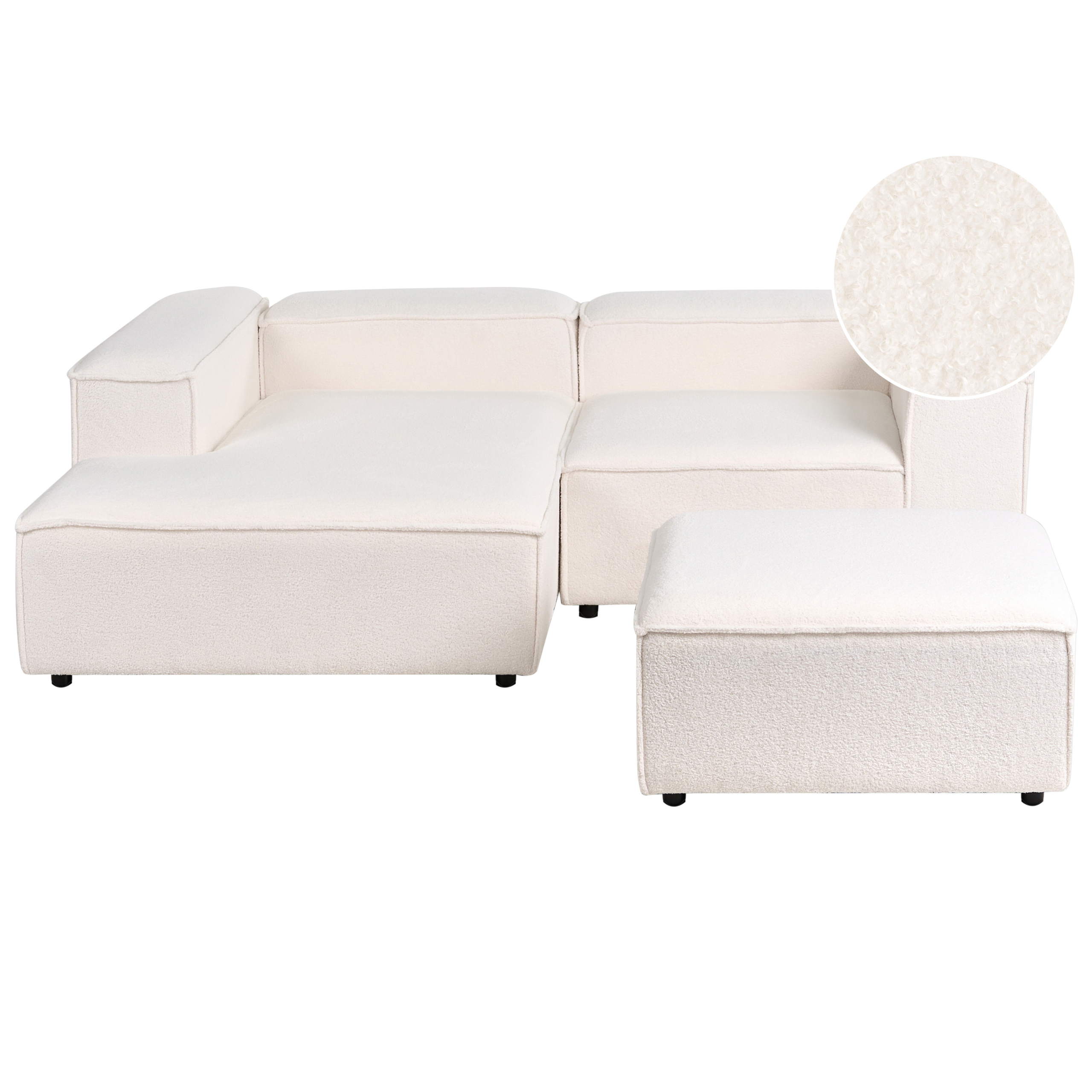 Modulär hörnsoffa 2-sits ARDAL med fotpall Bouclé Off-White Högervänd