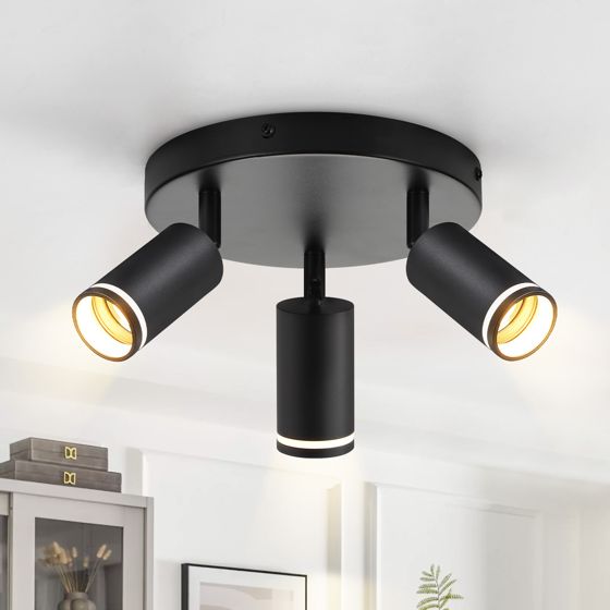 NETTLIFE modern svart taklampa: 3 justerbara metallspotlights i taket, GU10 taklampa, för sovrum, utan glödlampa
