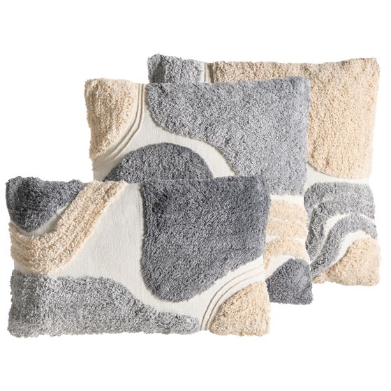 Set med 3 dekorativa kuddar ALSTONIA 30 x 50 cm 45 x 45 cm Bomull Grå Abstrakt tryck