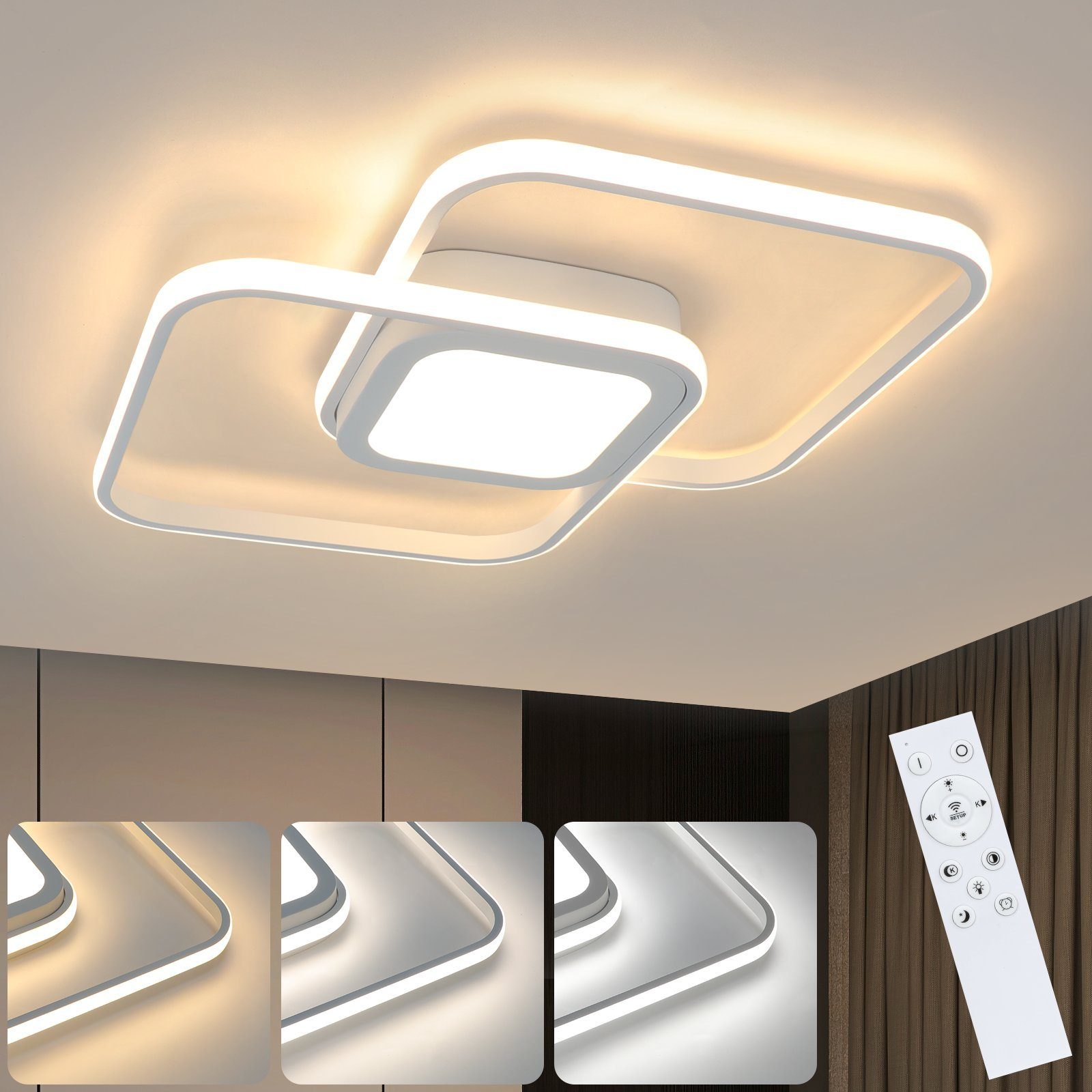 NETTLIFE 48W LED-taklampa Vit metall, dimbar modern Med fjärrkontroll För sovrum, vardagsrum För kök, matsal