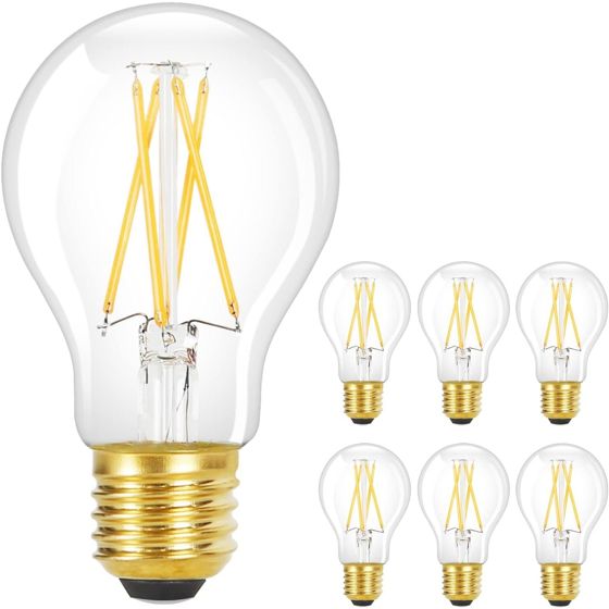 NETTLIFE 6 st E27 Vintage - LED - lampor: A60 2700K 4W Edison - lampa Varmvit glödtråd Antikglas Energisparlampa