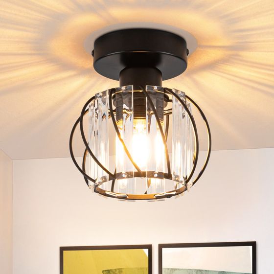 NETTLIFE modern svart kristall taklampa E27 vintage kökslampa med metallram