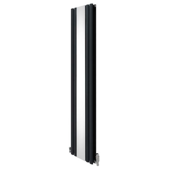 Oval spegelradiator och ventiler - 1800 mm x 380 mm - antracitgrå
