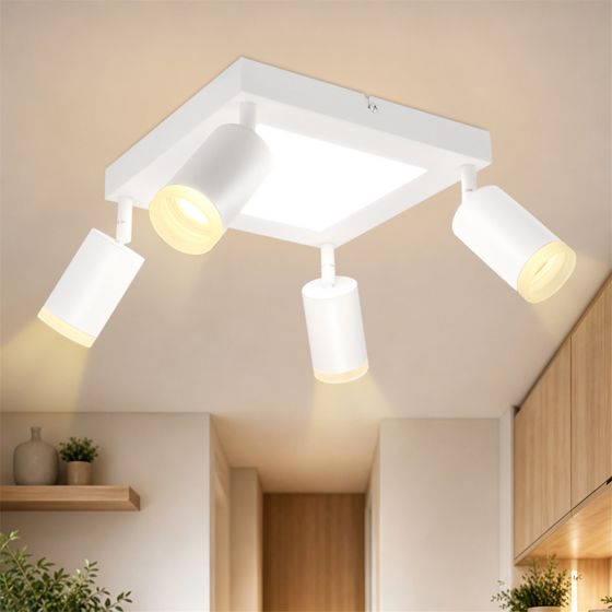 NETTLIFE Takspotlight 4 fyrkantiga ljuskällor 3000K GU10 enkel installation varmvit 350° justerbar modern