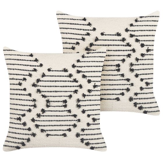 Set med 2 prydnadskuddar MYRTUS 45 x 45 cm Bomull Beige Geometriskt tryck