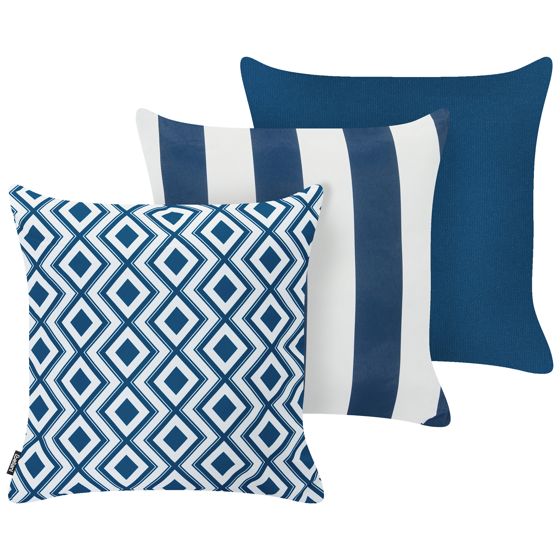 Set med 3 utomhusdynor DEUTZIA Geometriskt tryck 45 x 45 cm Marinblå