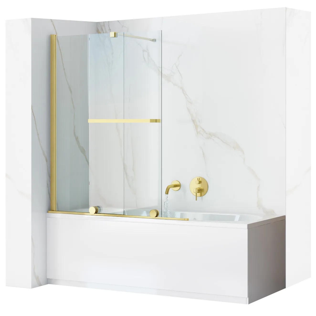 REA Badkarsskärm FABIAN 100 Borstat Guld, 6x101x139cm
