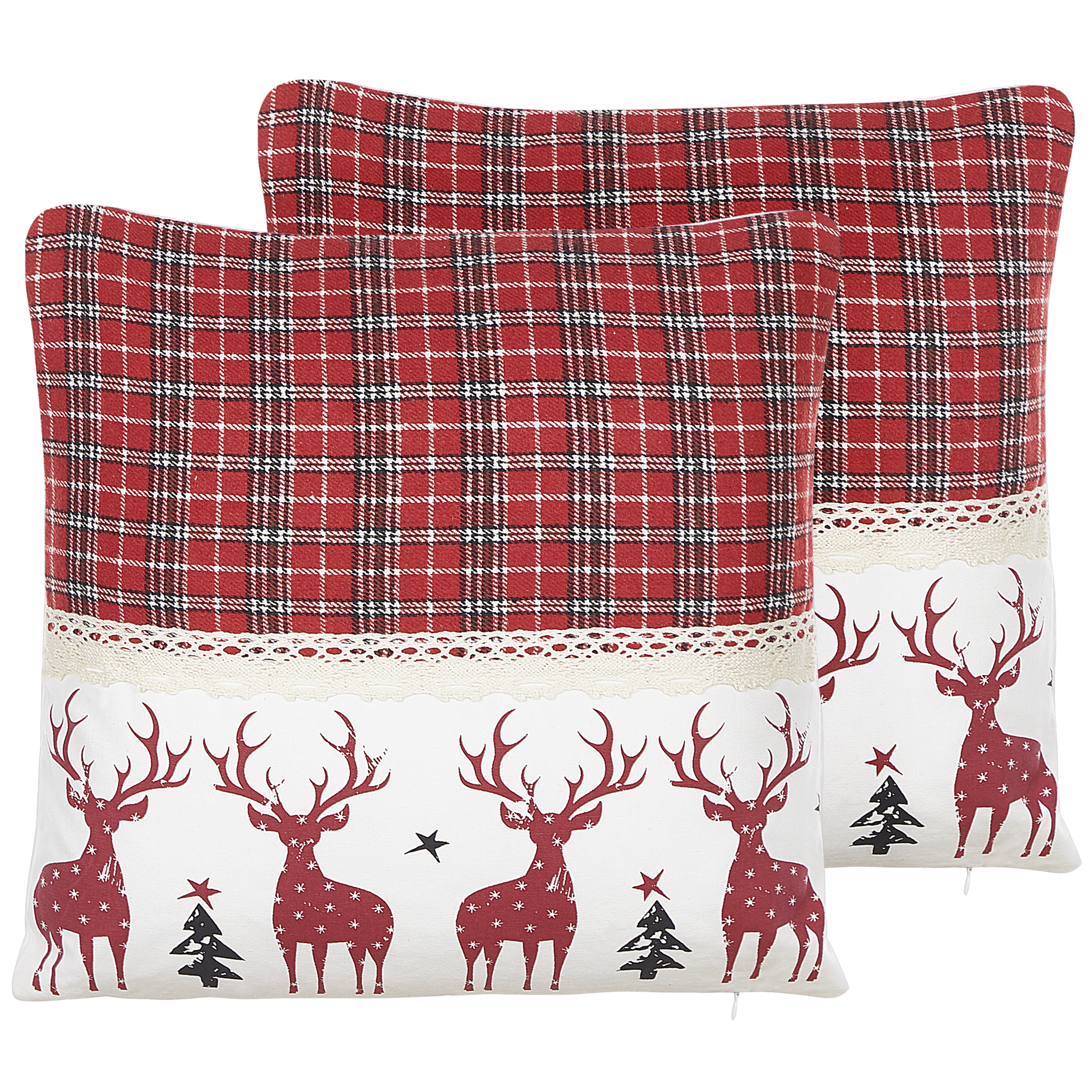 Set med 2 prydnadskuddar ROBBIE 45 x 45 cm Röd Julmotiv