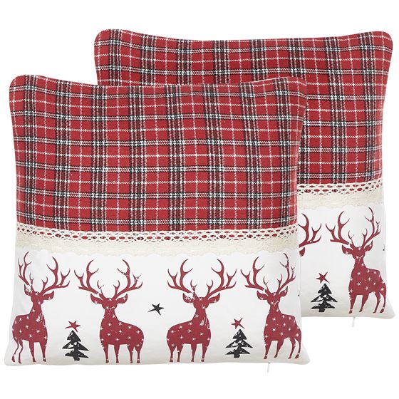 Set med 2 prydnadskuddar ROBBIE 45 x 45 cm Röd Julmotiv