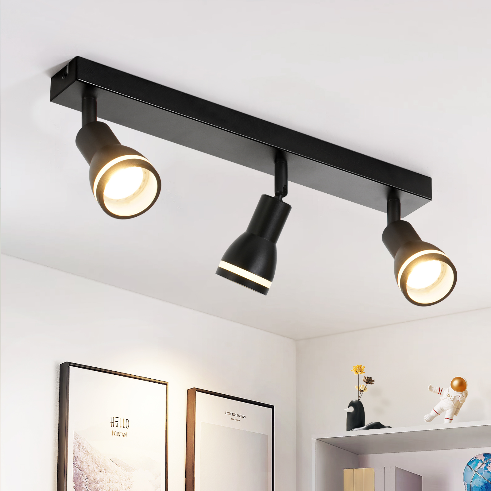 NETTLIFE modern svart taklampa: 3 justerbara metallspotlights i taket, GU10 taklampa, för sovrum, utan glödlampa