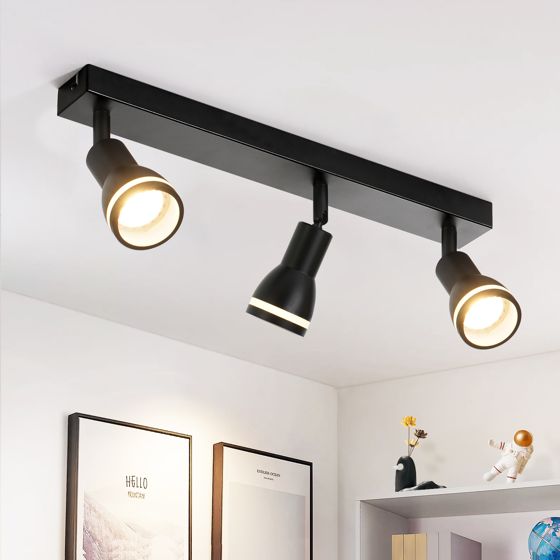 NETTLIFE modern svart taklampa: 3 justerbara metallspotlights i taket, GU10 taklampa, för sovrum, utan glödlampa