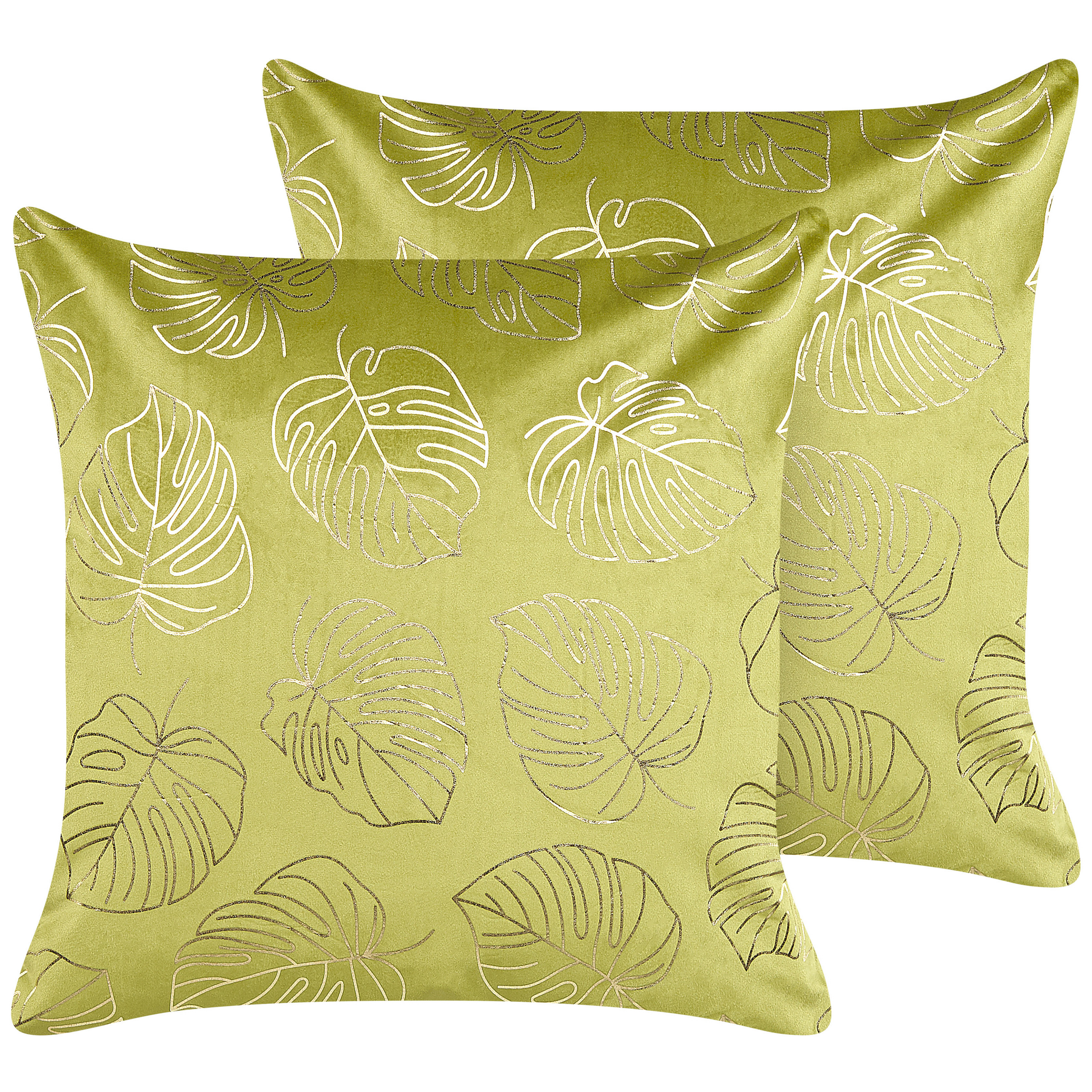 Set med 2 prydnadskuddar DELICIOSA 45 x 45 cm Sammet Ljusgrön Växtmotiv
