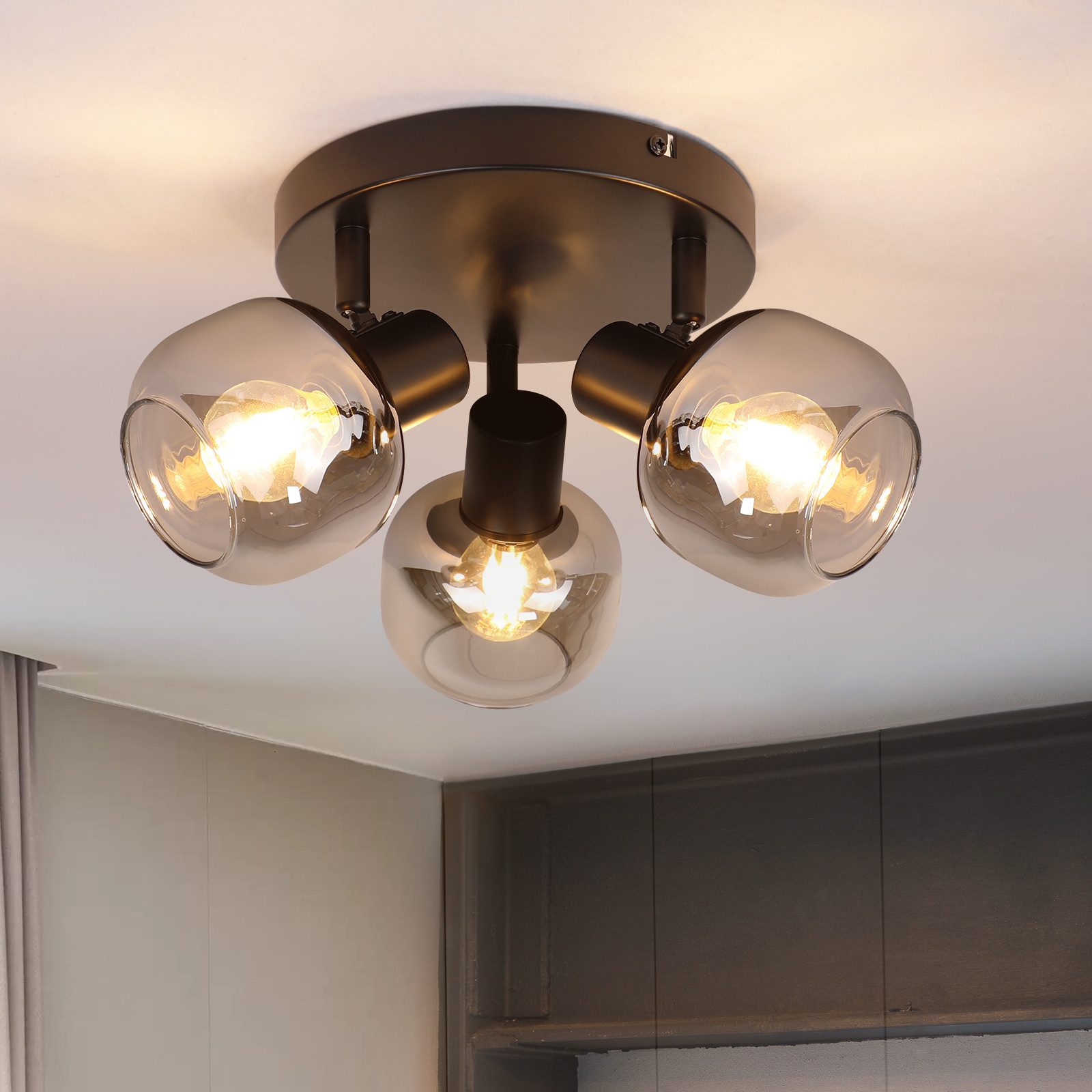 NETTLIFE 3-lågig takspotlight - Modern rund glastakspotlight, 350° roterbar för vardagsrummet