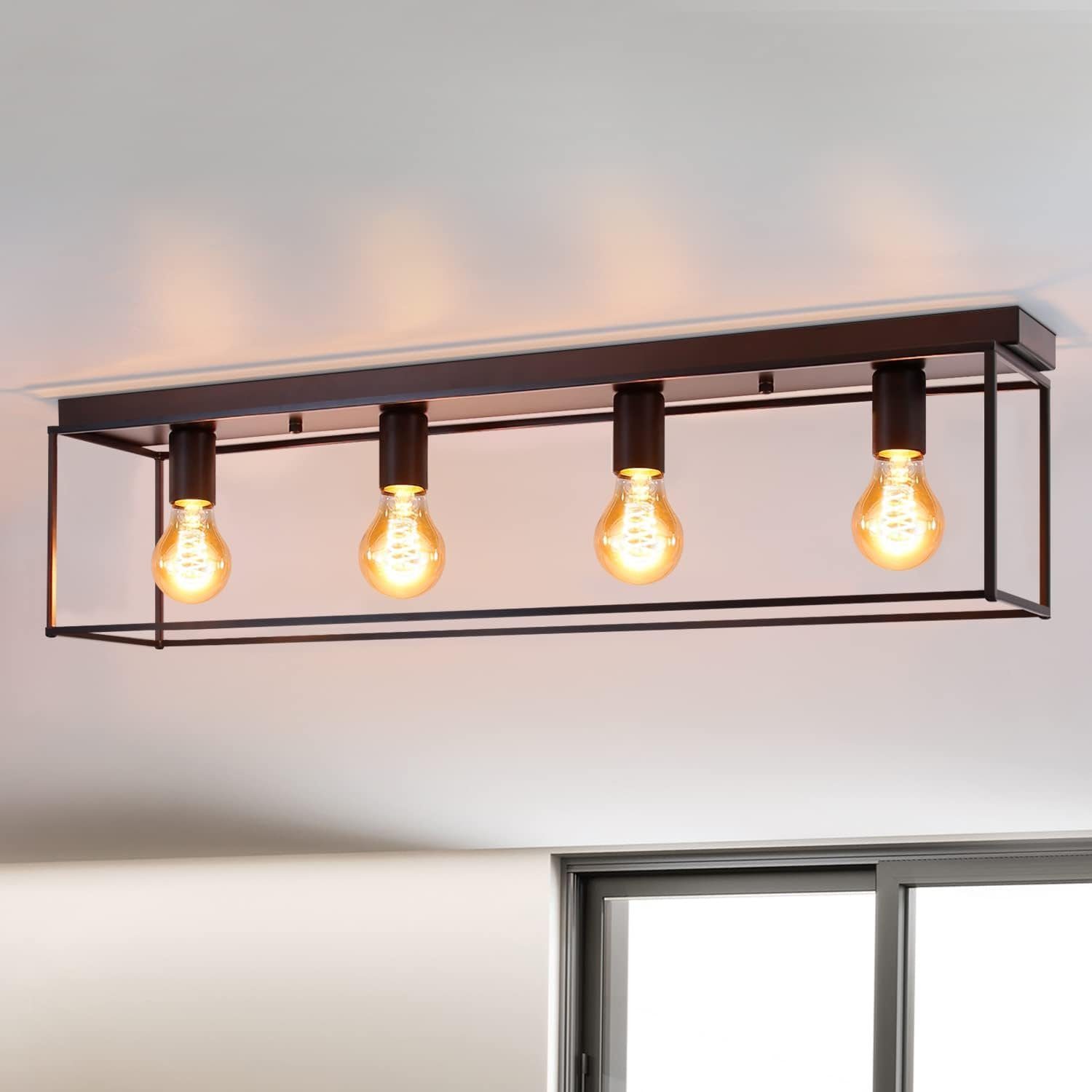 NETTLIFETaklampa, 4 lyspunkter, E27 Vintage, svart, industriell stil, för sovrum, vardagsrum, retro metall