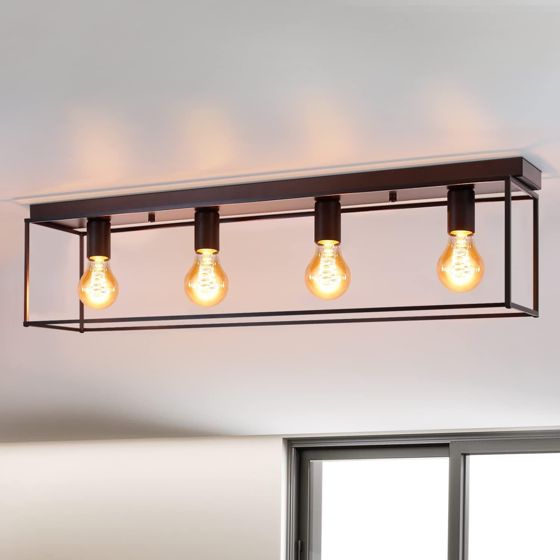 NETTLIFETaklampa, 4 lyspunkter, E27 Vintage, svart, industriell stil, för sovrum, vardagsrum, retro metall