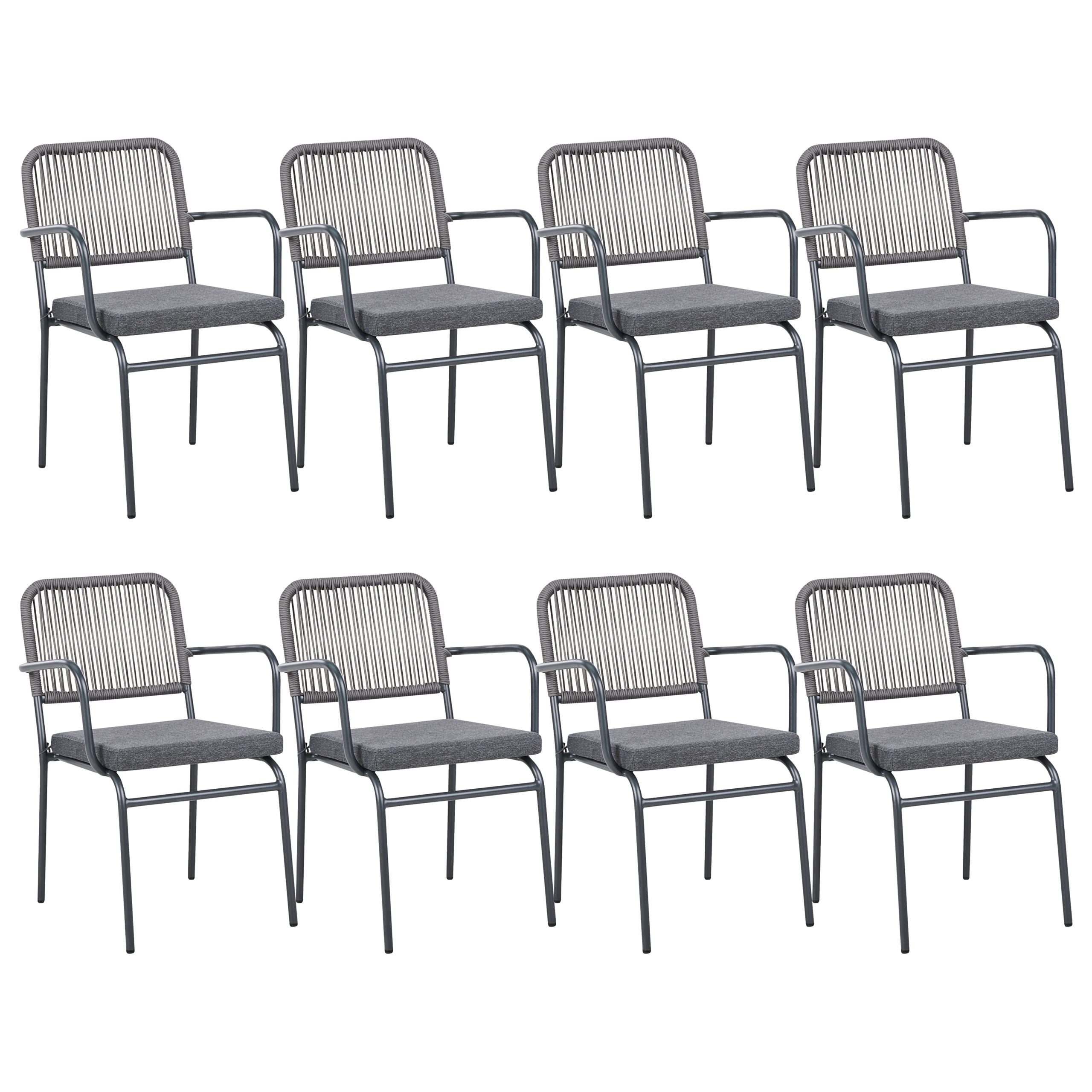 Set med 8 stolar med dynor TACENO Metall Grå