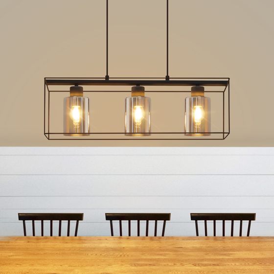 NETTLIFE svart pendellampa, 3 vintage glaslågor, E27, höjdjusterbar pendellampa