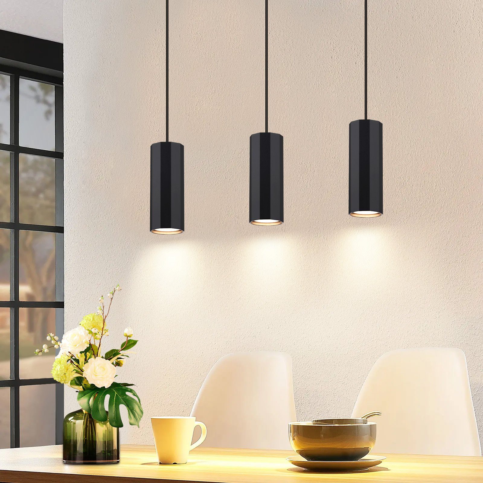 NETTLIFE Svart, metall, pendellampa, diameter, 44 cm, GU10, 3 lampor, modern, industriell, stil, för vardagsrummet