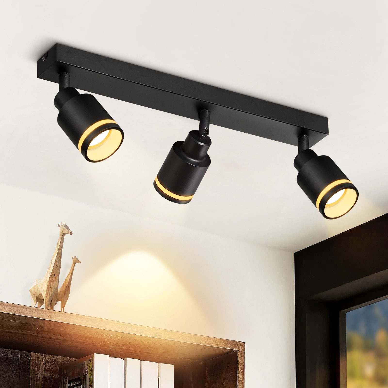 NETTLIFE modern svart taklampa: 3 justerbara metallspotlights i taket, GU10 taklampa, för sovrum, utan glödlampa