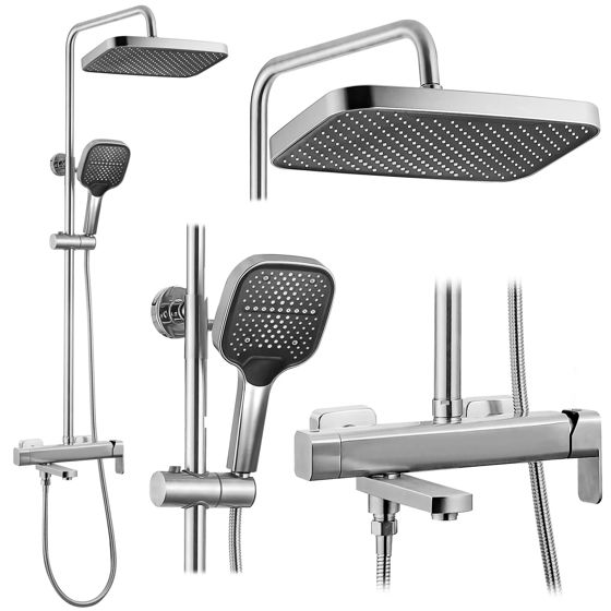 REA Duschset Arlo Borstad Nickel, 23x28,7x132cm