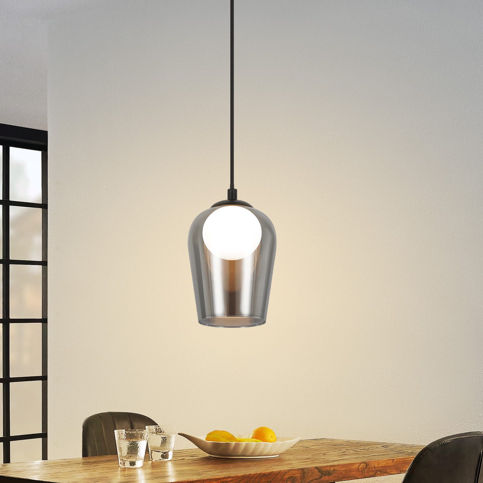 NETTLIFE pendellampa för matbord, vintage pendellampa i glas, 1 låga, G9, svart, justerbar höjd