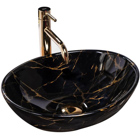 REA Bänkskål SOFIA MARBLE SHINY Svart, 41x34,5x15cm