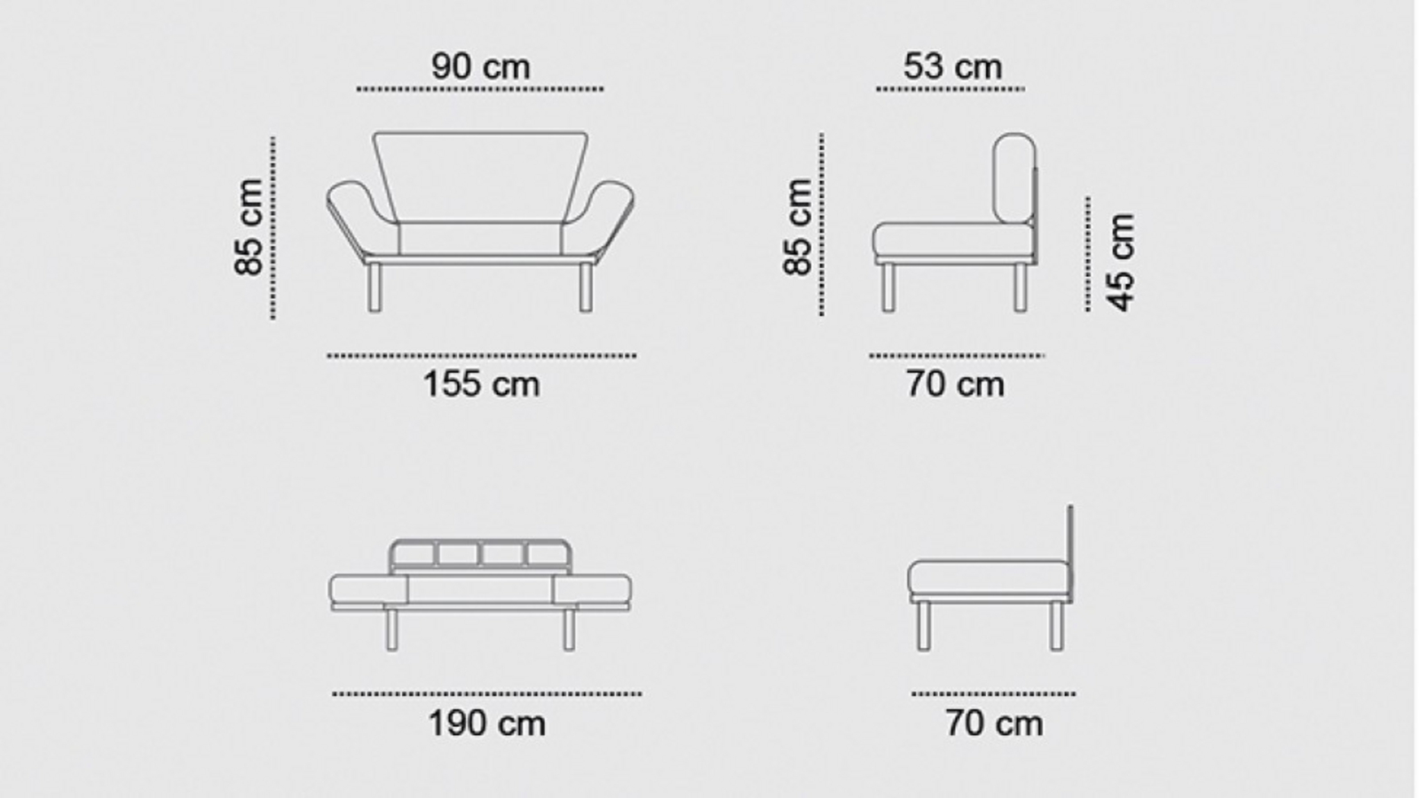 Norda Design 2-sits bäddsoffa för trädgård Nitta Outdoor Double 70 x 150 x 85 cm