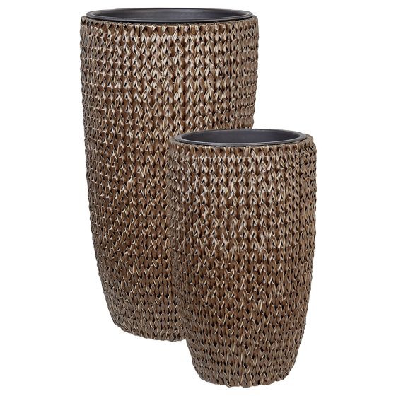Set med 2 växtkrukor CEDRUS 37/45 cm Konstrotting Brun