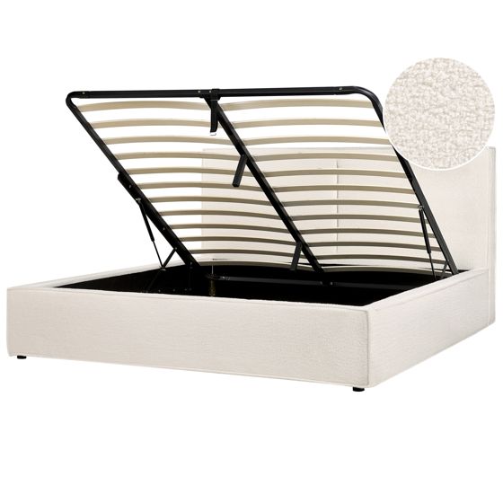 Säng med förvaring MOISSAC Bouclé Off-White 180 x 200 cm