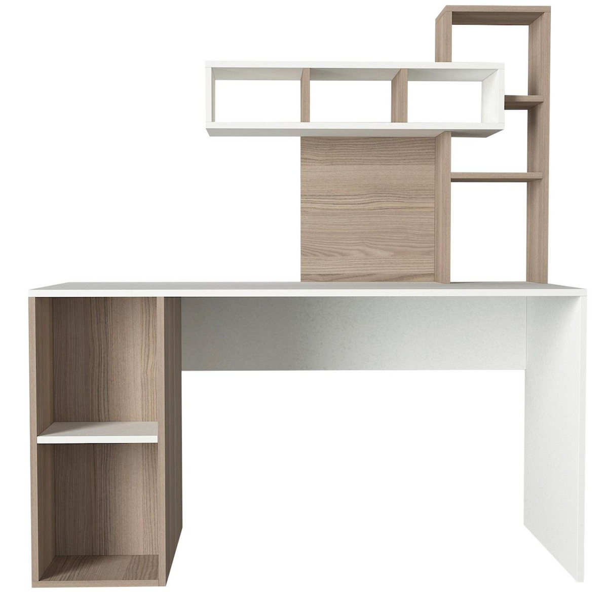 Norda Design Modernt skrivbord med bokhylla, vit & Cordoba, 140x60 cm | 100% melamin, 18 mm tjock | Stilrent och funktionellt