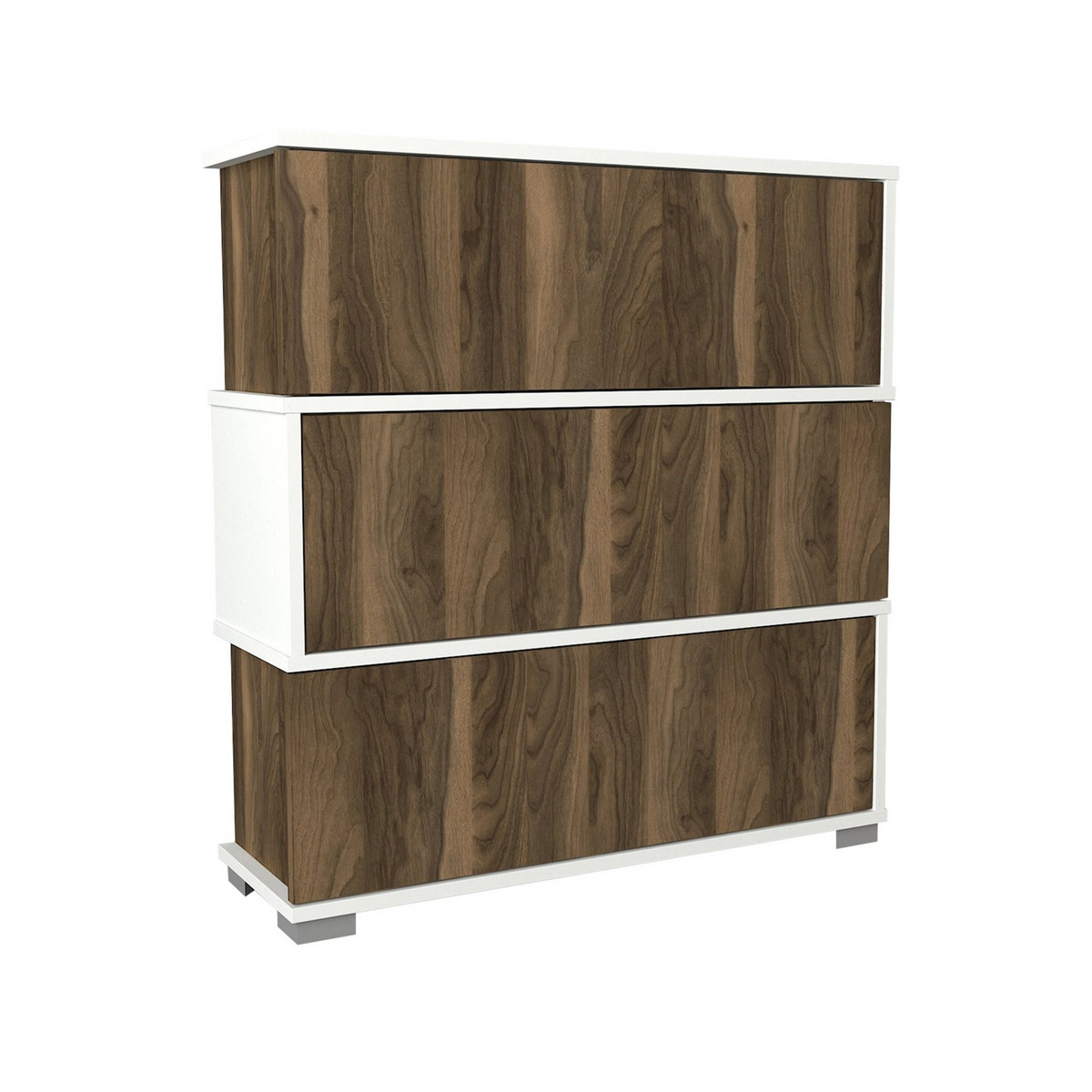 Norda Design Modernt skoskåp med 3 lådor och hyllor, vit och valnöt, 90x93x30 cm | 100% melaminbelagt | väggmonterbart