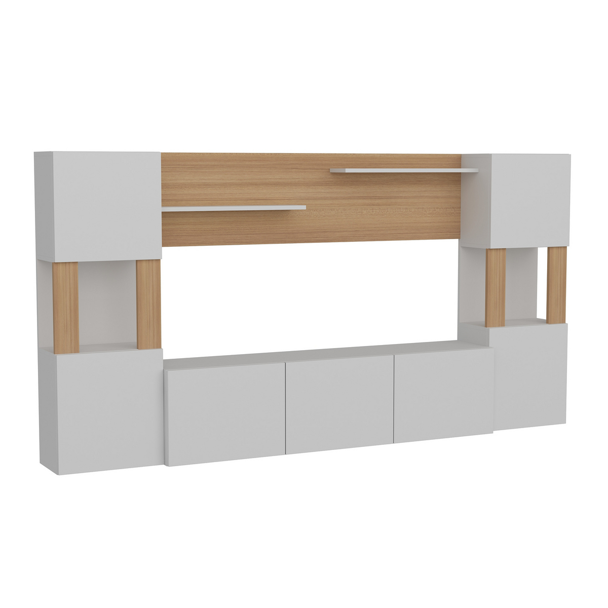 Norda Design Modern TV-bänk med möjlighet till väggmontering, vit och teak, 160 x 125 x 31,5 cm | 100 % melamin, 18 mm tjocklek | Stilren och funktionell design