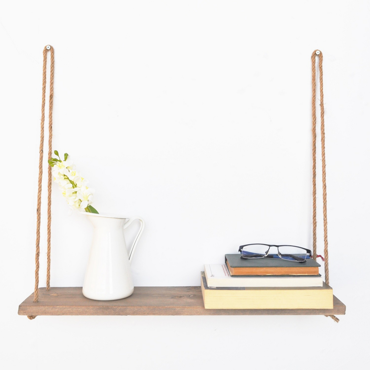 Norda Design handgjord vägghylla, 60 cm x 13 cm x 1,6 cm, 100 % granträ, rustik valnötsfärg, färdigmonterad och väggmonterbar