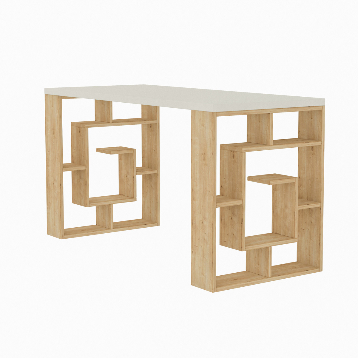 Norda Design Modernt skrivbord för studier med hyllor, vitt och ek, 140 x 75 x 60 cm | 100 % melaminbelagd 25 mm bordsplatta