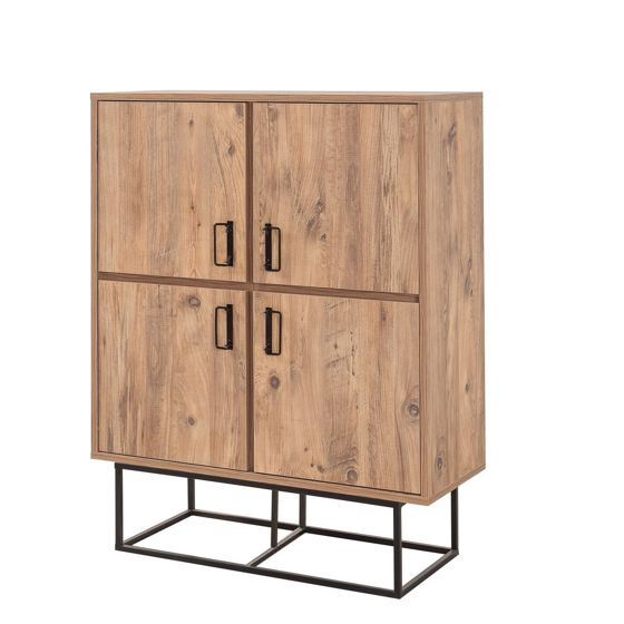 Norda Design Multifunktionsskåp, Atlantic Pine och svart, 93 x 115 x 36 cm | 100 % melamin, metallram och handtag