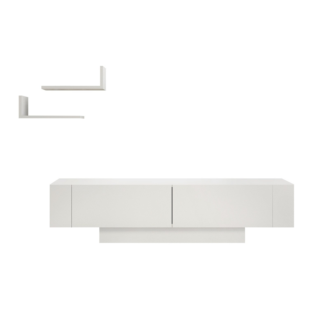 Norda Design Modern vit TV-bänk med 2 vägghyllor, 150 cm | 100 % melaminbelagd, 18 mm tjock | Stilren och funktionell förvaring