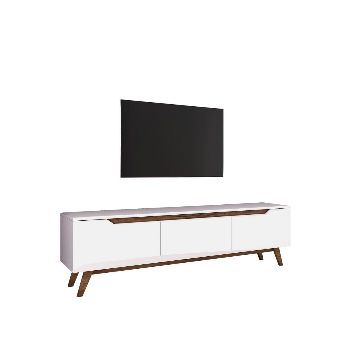 Norda Design Modern TV-bänk med hyllor, vit och valnöt, 180 cm | 100% melaminbelagd, 18 mm tjock | Skandinavisk design