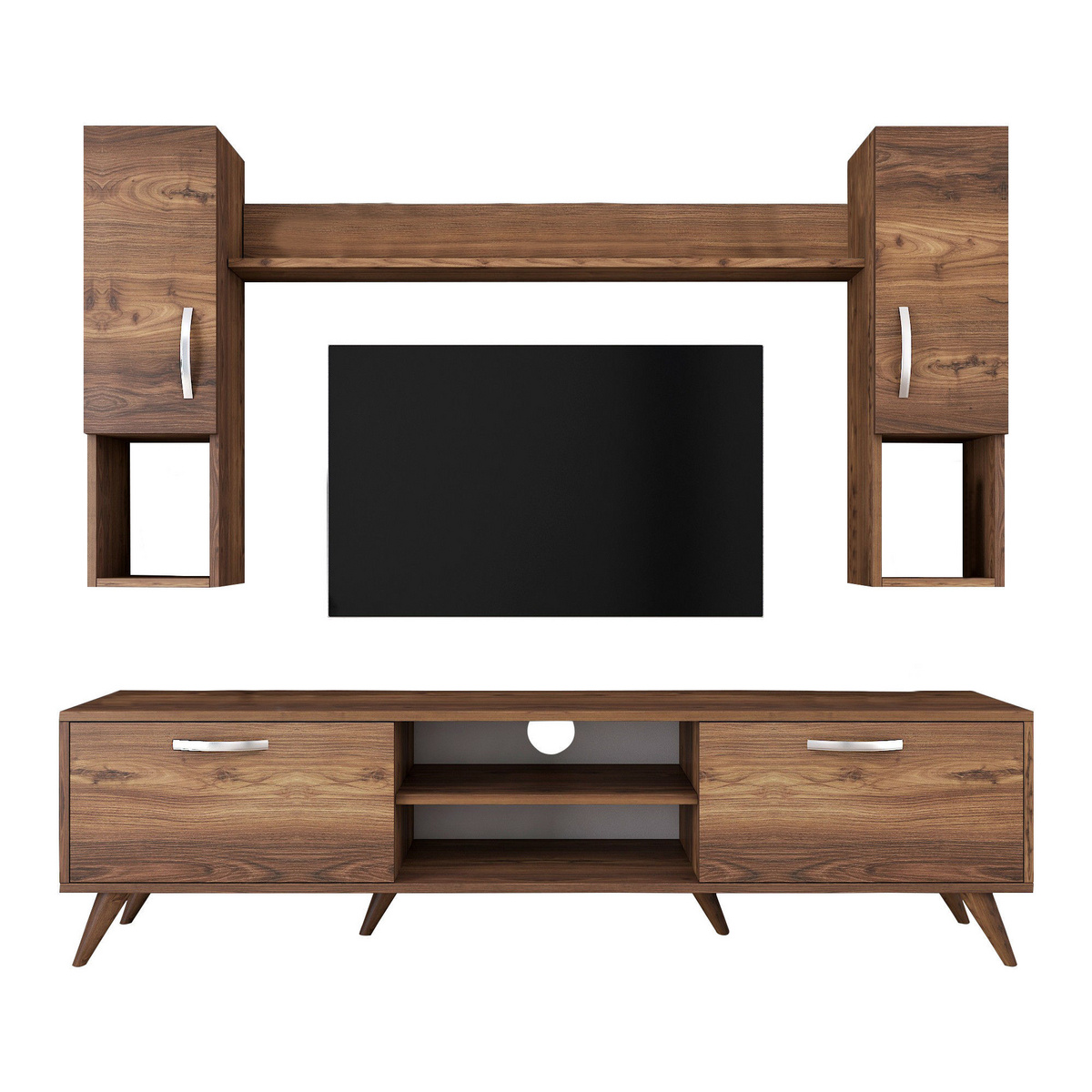 Norda Design Modern valnöt TV-möbel, 100% melaminbelagd, 180 cm | Stilren väggmonterad design med hyllor