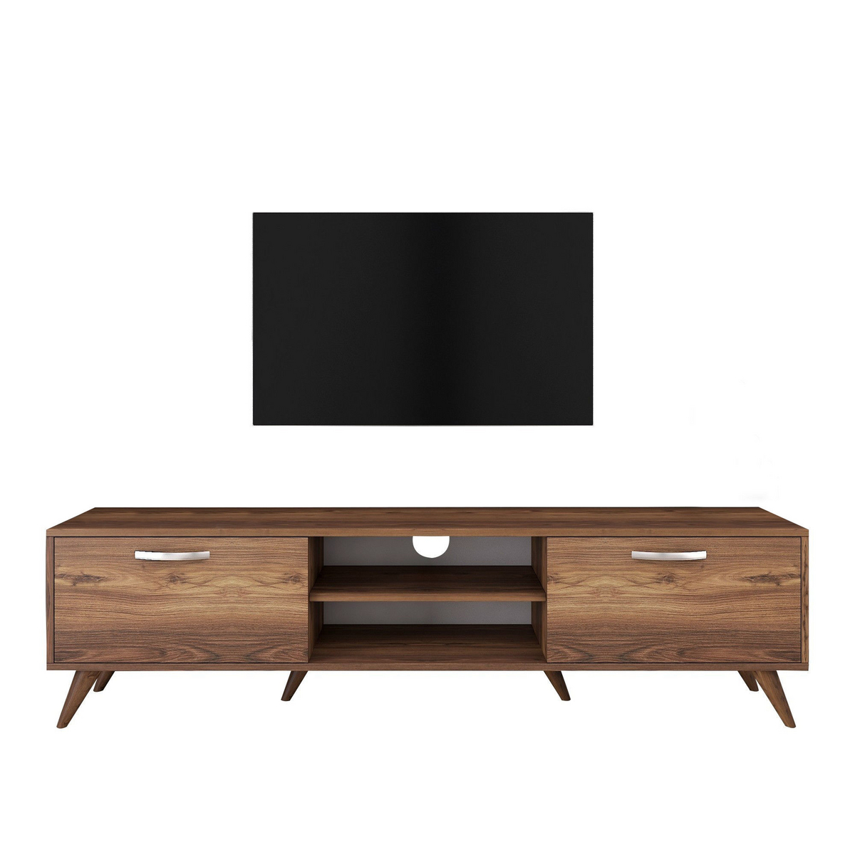Norda Design Modern valnöts-TV-bänk, 180 cm, 100% melaminbelagd, 18 mm tjock, flera hyllplan, stilren och funktionell
